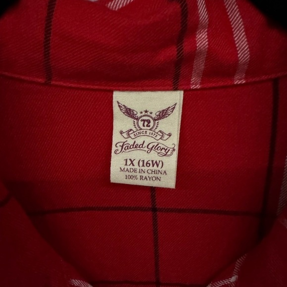 Faded Glory Red Casual Button Down Shirt Plaid 1X - Picture 3 of 6